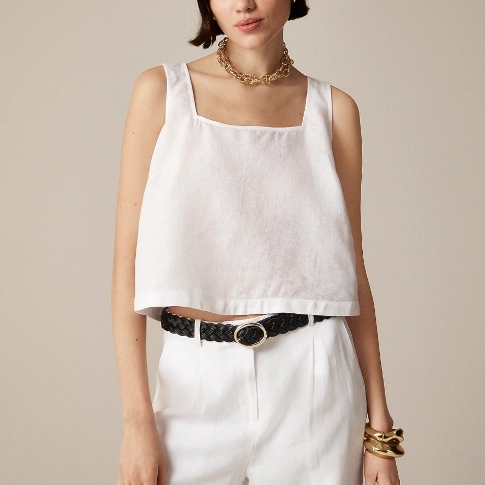 NWT J. Crew 100% Linen Squareneck Button-Back Tank Top In Natural - XL